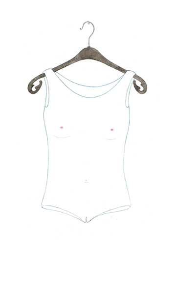 Badeanzug, empfindsame Kleidung, Tusche und Buntstift auf Papier, 29,7 x 21 cm, 2011, sold