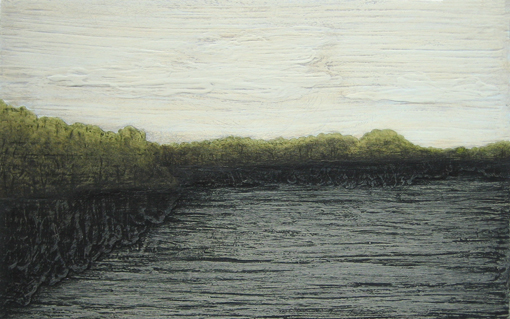 Seeufer, Öl auf Holz, 8,5 x 13,9 cm, 2008